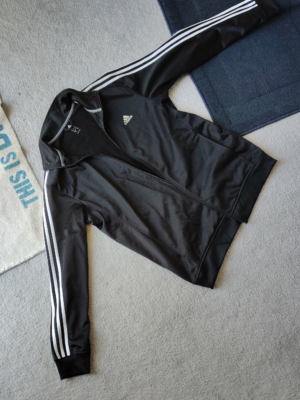 Adidas Black Track Jacket with White Stripes